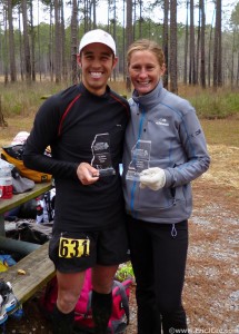 Kristel & I with our Awards for first in the 50k and 50mi respectively.
