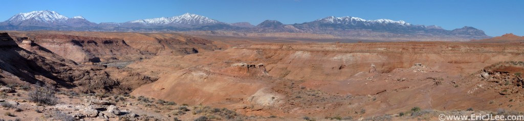 Panorama shot of Leprechaun Canyons and the Henry Mts.