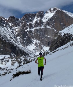 Running near Chasm Junction with Longs Peak in the background.