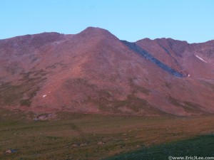 The final summit push to Mt Evans in the early morning light.