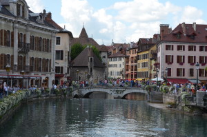 Relaxing along the river in Old Town Annecy, 8/26/13.