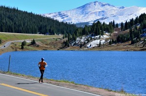 Jason running the long paved road section over Vail Pass, at least the scenery was nice, 9/28/13.