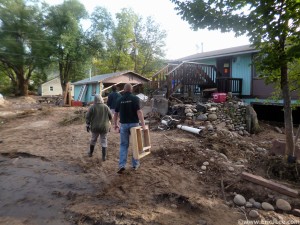 Arriving at Ed's home in Lyons, CO lots of debris and cleanup to be done, 9/29/13.