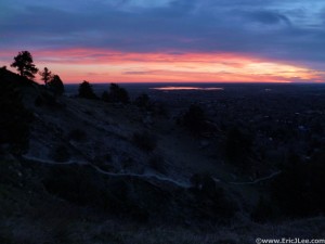Sunrise from the lower flanks of Mt Sanitas, end of Lap #1.