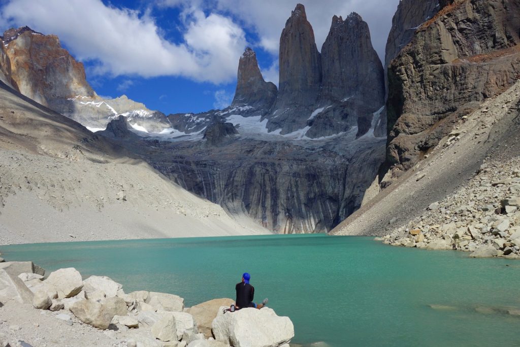 Marveling at the Torres, in Torres del Paine Parque Nacional.